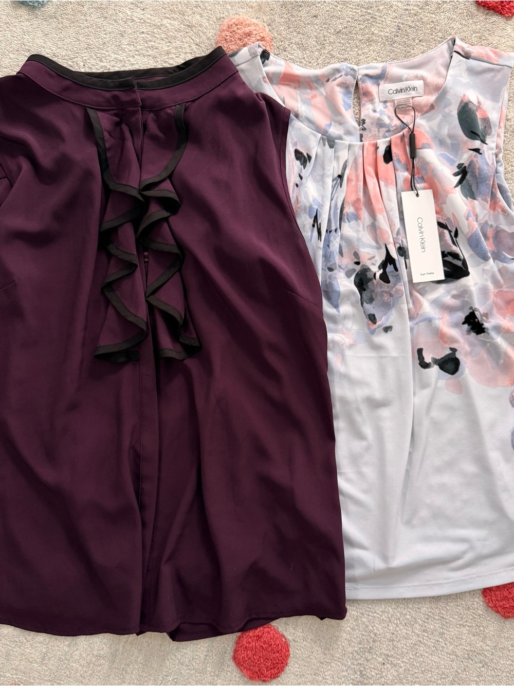Calvin Klein Plum Ruffle Neck Sleeveless Top & White Floral Print Camisole